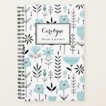 Black and Blue Scandinavian Floral Pattern Planner<br><div class="desc">Write your plans and schedule with this Scandinavian-inspired notebook. It features a black and blue floral pattern. Personalise by adding your name or short phrase. This floral planner will be perfect as a personalised gift. Matching items are available.</div>