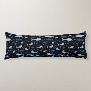 Black and Blue Shark Silhouette Pattern Body Cushion