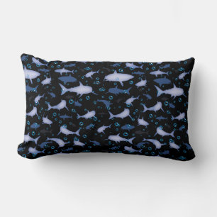 Black and Blue Shark Silhouette Pattern Lumbar Cushion