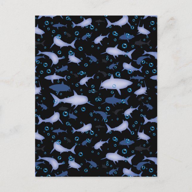 Black and Blue Shark Silhouette Pattern Postcard (Front)