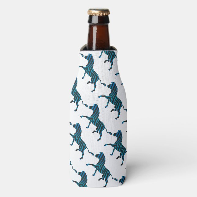 Black and Blue Silhouette Zebra Bottle Cooler (Bottle Front)