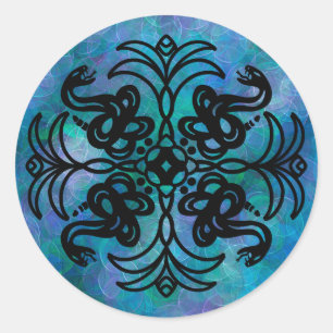 Black and Blue Snake Mandala Classic Round Sticker