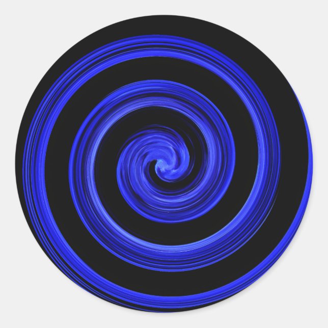 Black and blue spiral classic round sticker (Front)