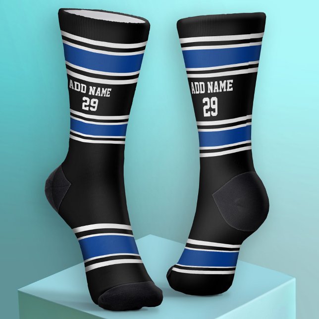 Black and Blue Sport Jersey - Name Number Socks (Custom Sport Socks - Add Jersey Name and Number)