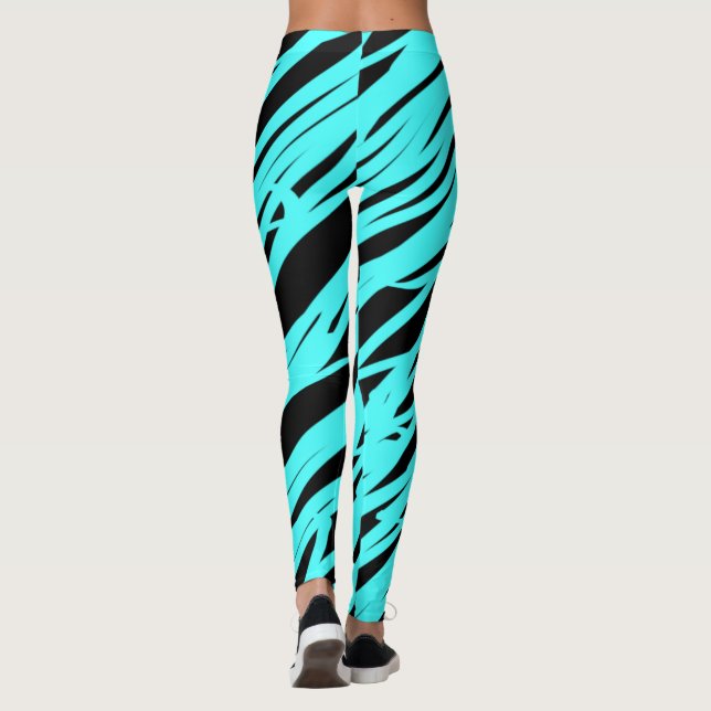 Black and Blue Streaked Yoga Pants Leggings (Back)