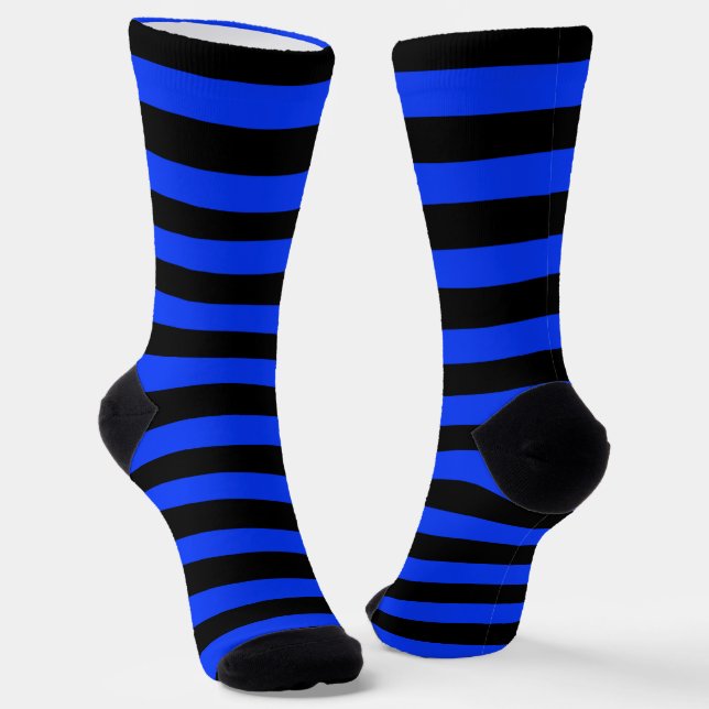black and blue striped simple pattern  socks (Angled)