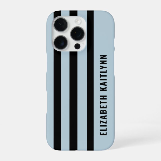Black and Blue Stripes Pattern Personalised  iPhone Case (Back)