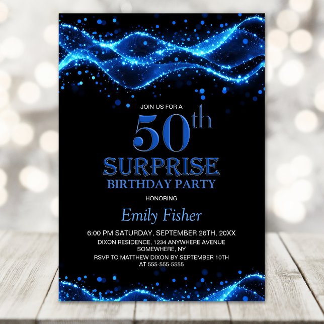 Black and Blue Surprise 50th Birthday Party Invitation (Creator Uploaded)