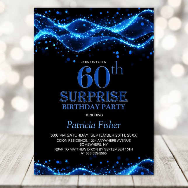 Black and Blue Surprise 60th Birthday Party Invitation (Creator Uploaded)