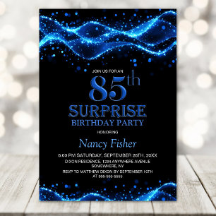 Black and Blue Surprise 85th Birthday Party Invitation