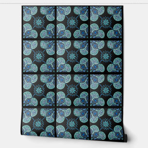Black and blue tile pattern vinyl wallpaper