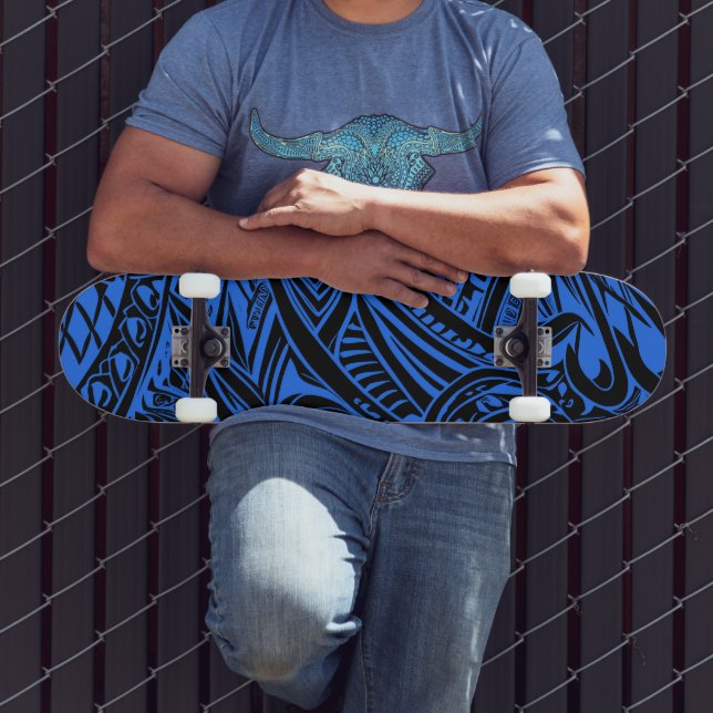 Black And Blue Tribal Abstract  Skateboard (Outdoor 3)