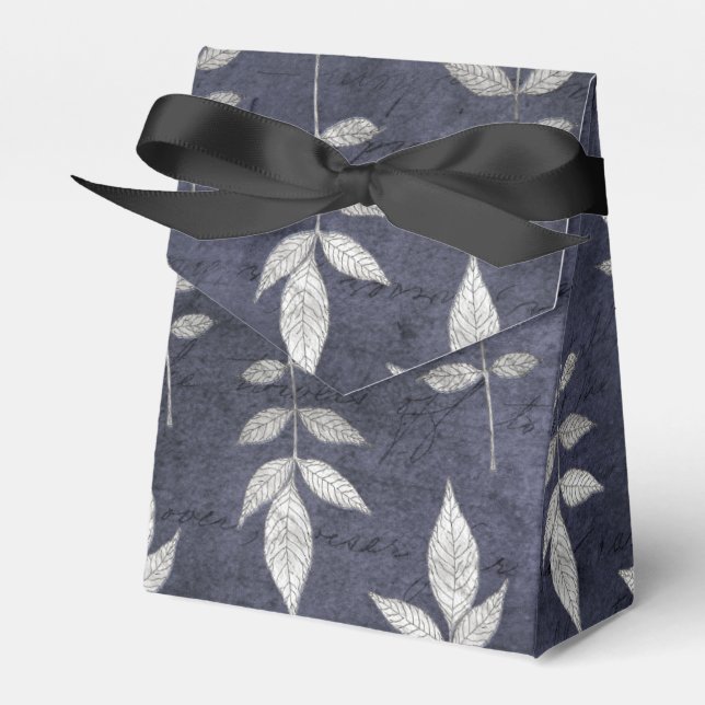 Black and Blue Vintage Grunge Leaves Favour Box (Front Side)