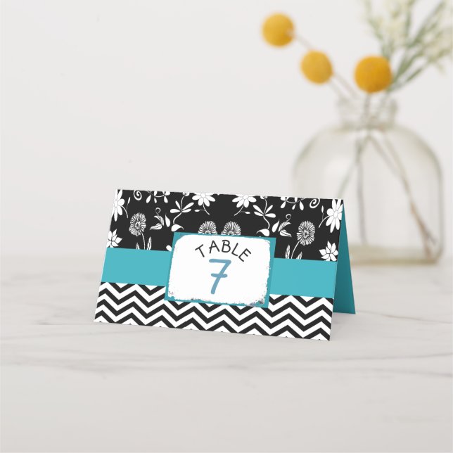 Black and Blue Wedding Table Number Cards (Front)