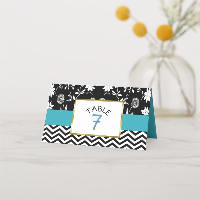 Black and Blue Wedding Table Number Cards (Front)