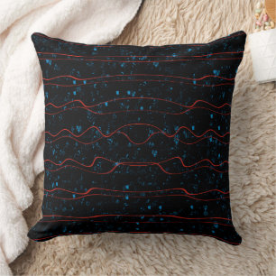 Black and Blue with Wavy Red Lines Cushion