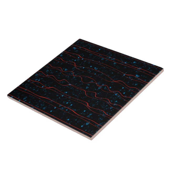 Black and Blue with Wavy Red Lines Tile (Side)