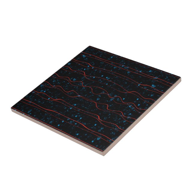 Black and Blue with Wavy Red Lines Tile (Side)