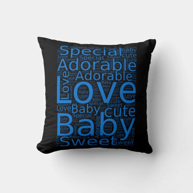 Black and Blue Word Shape Cushion (Front)