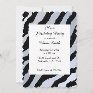 Black and Blue Zebra Pattern Birthday Invitation