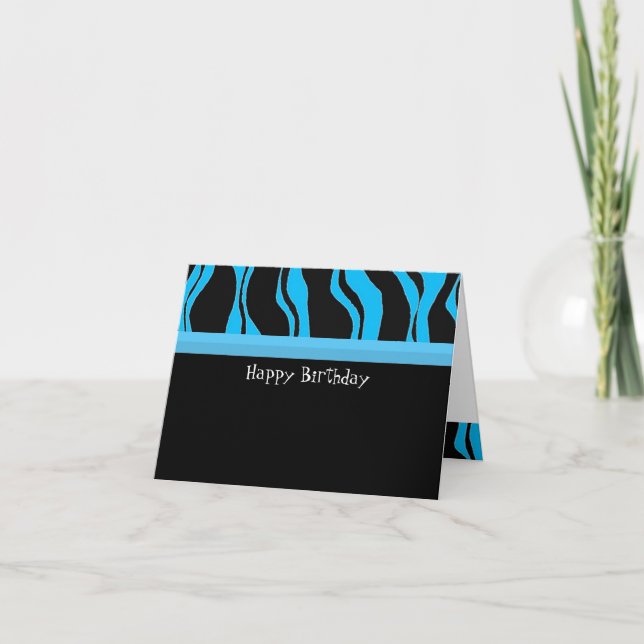 Black and Blue Zebra Stripe Birthday Card (Front)