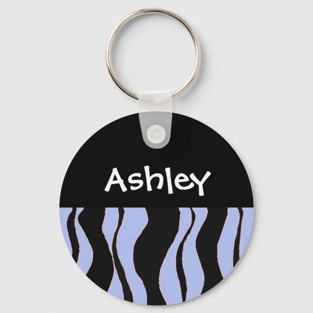 Black and Blue Zebra Stripe Personalised Keychain (Front)
