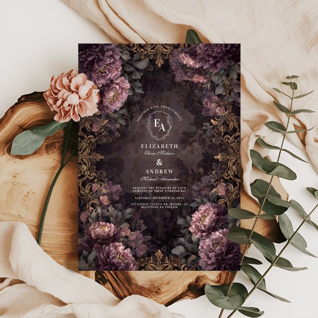 Black and Blush Baroque Floral Wedding Invitation (Creator Uploaded)