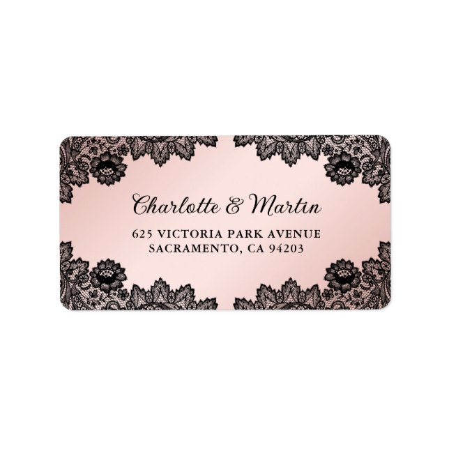 Black and Blush Floral Lace Wedding Label (Front)