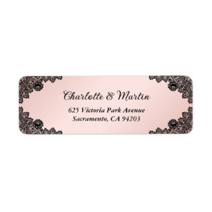 Black and Blush Floral Lace Wedding Return Address Label