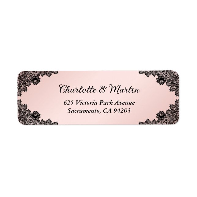 Black and Blush Floral Lace Wedding Return Address Return Address Label (Front)