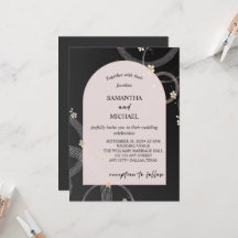 Black and Blush Gold Floral Wedding Invitation