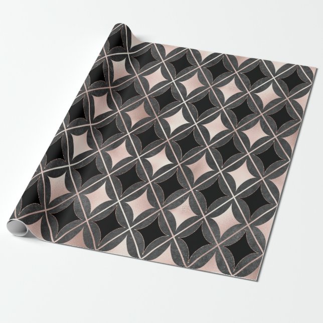 Black and Blush Pink Geometric Wrapping Paper (Unrolled)