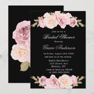 Black and Blush Pink Rose Bridal Shower Invitation