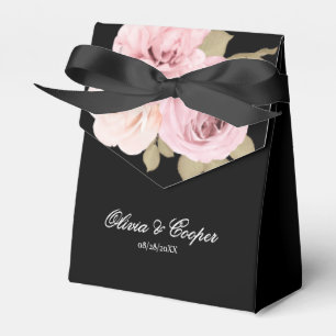 Black and Blush Pink Roses Chic Wedding Favour Box
