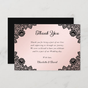 Black and Blush Pink Rustic Floral Lace Wedding Thank You Card