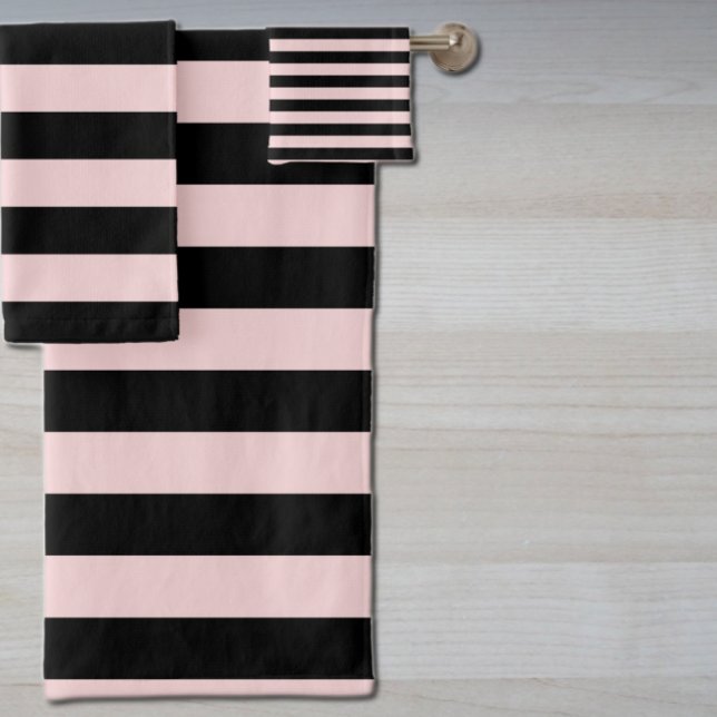 Black and Blush Pink Stripe Bath Towel Set (Creator Uploaded)