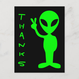 Black and Bright Green Alien Thanks Postcard