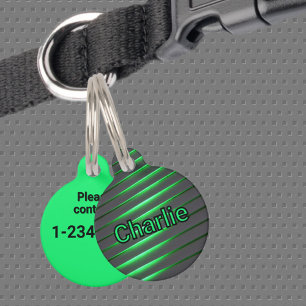 Black and Bright Green Techno Cyber Stripes Pet Tag