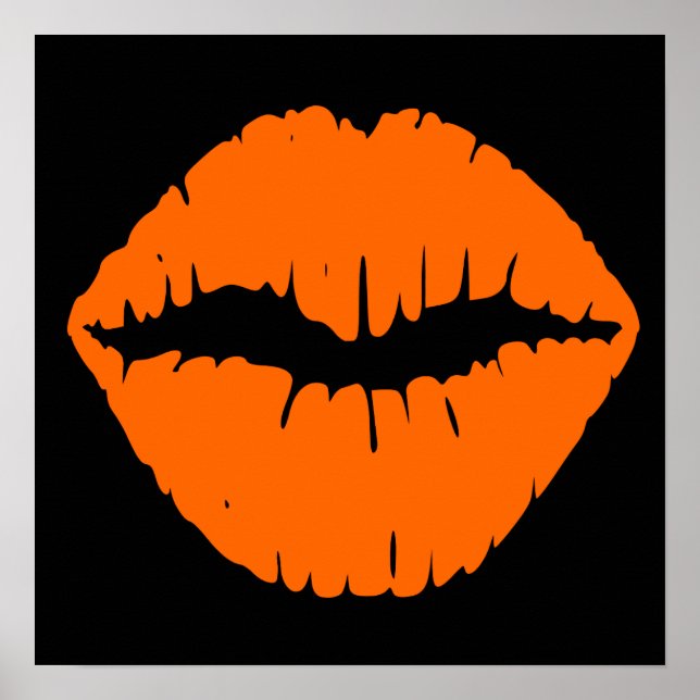 Black and Bright Orange Lipstick Kiss Poster (Front)