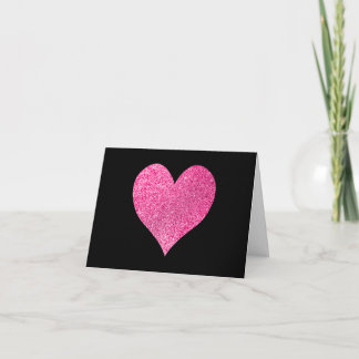 Black and Bright Pink Glitter Heart Thank You Card