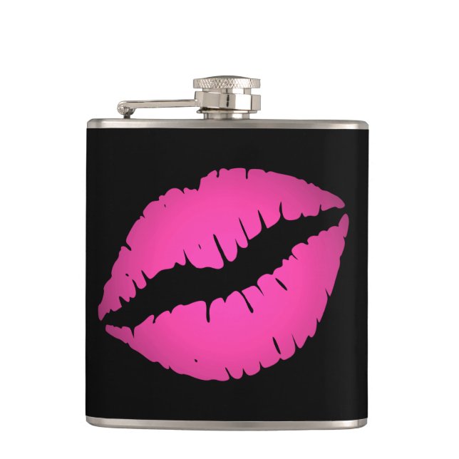 Black and Bright Pink Ombre Lipstick Kiss Hip Flask (Front)
