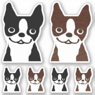 Black and Brindle Boston Terrier Dogs Sticker Set