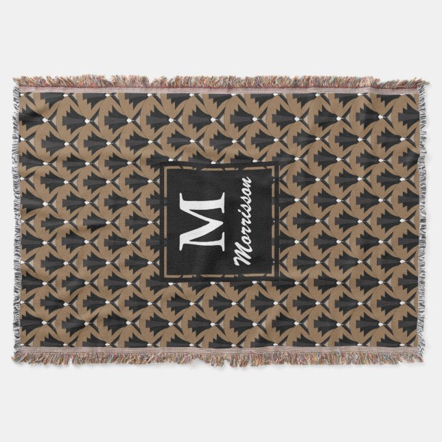 Black and Bronze 1920s Art Deco - Personalised Throw Blanket (Front)