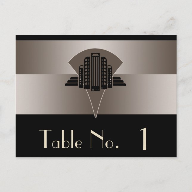 Black and Bronze Art Deco Tower Table Number Postcard (Front)