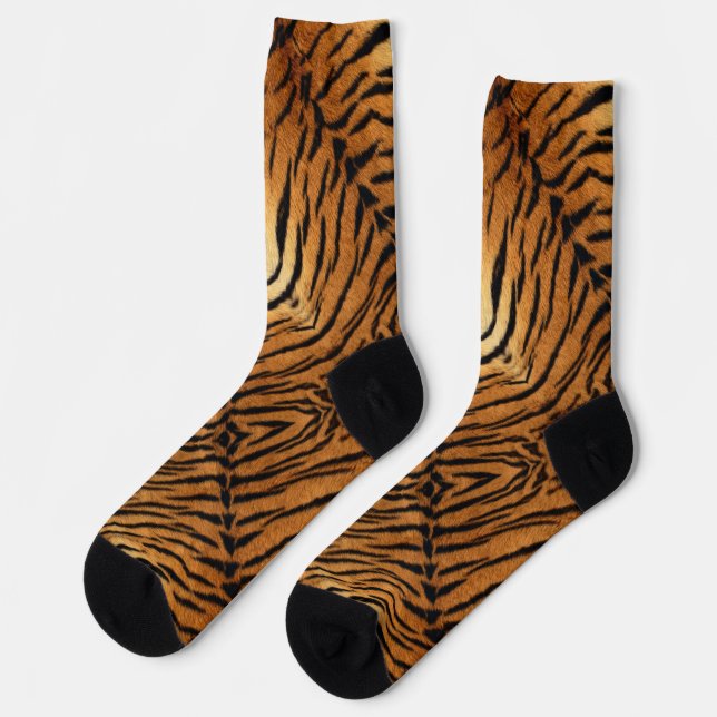 black and brown animal stripes wild tiger print socks (Left)