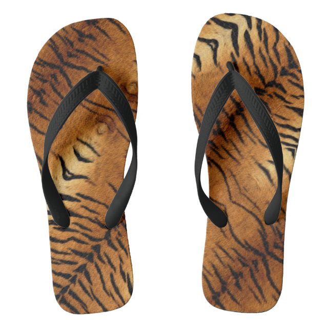 black and brown animal stripes wild tiger print thongs (Footbed)
