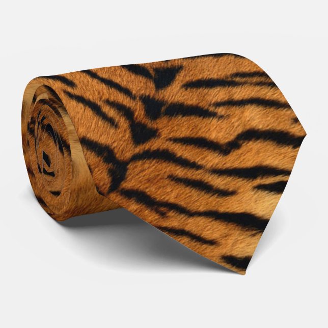 black and brown animal stripes wild tiger print tie (Rolled)