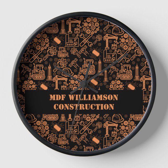 black and brown Architectural Blueprint Engineer Clock (Front)