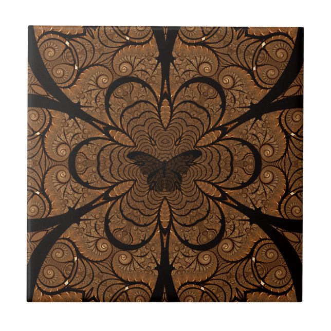 Black and Brown Butterfly Pattern Ceramic Tile (Front)