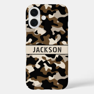 Black and Brown Camouflage Personalised iPhone 16 Case